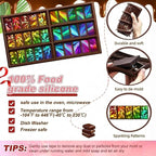 Ziliny Windmill and Diamond Holographic Chocolate Bar Mold Silicone, Rainbow Light Effect Chocolate Bar Deep Thick Molds for DIY Candy Dessert Baking, Candy, Wax Melts, Cake Decoration (Rectangle)