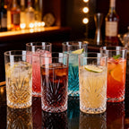 Tall Highball Glasses Set Of 6-14 Ounce Elegant Tom Collins Glasses - Textured Designer Glassware Set For Whiskey,Drinks, Water, Beer, Soda
