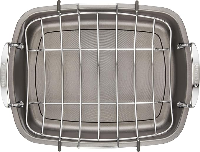 Circulon Total Bakeware Nonstick Roaster, Roasting Pan with Rack, 17-Inch x 13-Inch, Gray
