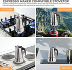 4 Cup 200ml Moka Pot Stainless Steel Espresso Coffee Maker Stovetop Coffeemaker Italian Classic Style Brewing Greca Cafe Mocha Machine for Cafeteras Lover Camping Travel and Home Use 6.6oz