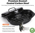 13” Roaster Pan with Lid and Rack, Small Enamel Roaster Pan with Oval Roasting Rack, Granite Baking Pot for Chicken Turkey Lamb, Heat Resistant, Oven/Dishwasher/All Stovestops Compatible