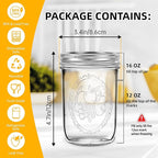 Miuyhji Wide Mouth Mason Jars 16 oz with Lids [2 Pack], Canning Jars with Metal Airtight Lids and Bands, 16 oz Glass Jars for Fermenting, Pickling, Freezing, Preserving, Meal Prep, Jar Décor