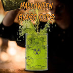 Pund'it Polluted Shatter Resistant Halloween Drink Glasses, Set of 2, 16oz Radioactive Barrel Themed Cocktail and Soda Glasses
