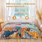 MSGKV Boho Throw Blanket for Bed 60"x80" Cotton Floral Twin Size Couch Blankets All Seasons Lightweight Muslin Breathable Farmhouse Blankets