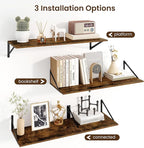 Fun Memories Floating Shelves for Wall, 12 Inch Deep Floating Shelves Set of 2, 16W x 12D Large Wall Shelf with Sturdy Metal Brackets for Living Room, Bathroom, Bedroom and Kitchen, Rustic Brown