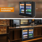 Back Bar Cooler Undercounter Beverage Refrigerator with Glass Door, Commercial Display Fridge for Beer Drink Soda with Temperature Control, 7.2Cu. Ft. Large Capacity, Black