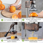 Zulay Kitchen Cast Iron Juicer - Easy-to-Clean Heavy-Duty Manual Juicer, Professional Citrus Juicer - Stainless Steel Lemon Squeezer - Manual Citrus Press & Orange Squeezer - Orange Juicer (Copper)