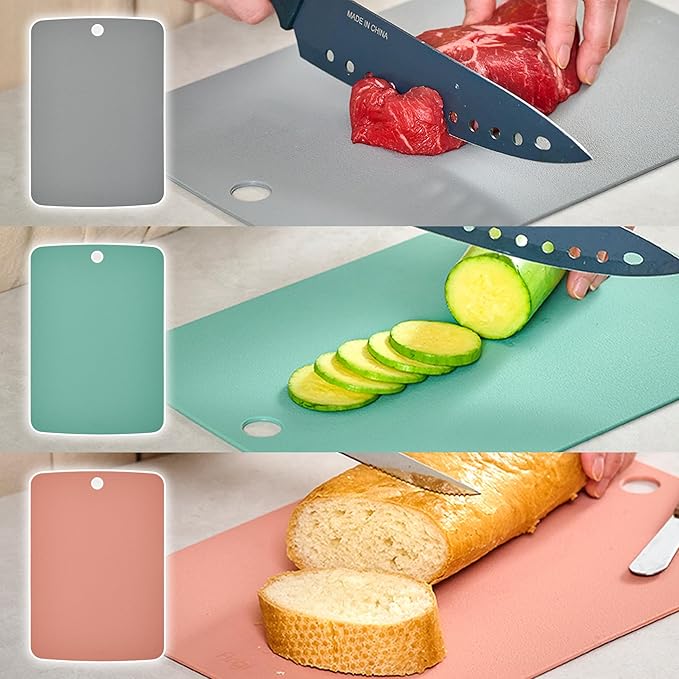 TPU Cutting Board Set of 2 9"x12" - Flexible Cutting Mats for Kitchen Knife Friendly, Cutting Mat Non-Slip Chopping Board Double Sided Scratch Resistant Food Grade Pink Mint