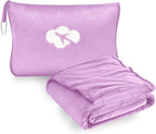 Travel Blanket and Pillow Compact, Premium Soft 2 in 1 Airplane Blanket with Soft Bag Pillowcase，Hand Luggage Sleeve and Backpack Clip (Solid Purple)