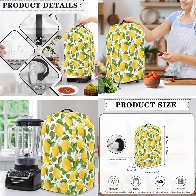 Lemon Kitchen Appliance Cover Set Waffles Maker Oven Dust Food Processor Hood Lightweight Slow Cooker Dust Covers with Side Pockets 3PCS