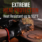 RAPICCA Heat Resistant BBQ Grill Gloves: Oil Resistant Waterproof for Smoking Grilling Cooking Barbecue Deep Frying Turkey Rotisserie Handling Hot Greacy Meat - Long Sleeve 932°F