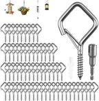 60 Pcs 304 Stainless Steel Eye Screw Hooks for Hanging Heavy Duty.Windproof Ceiling Hooks for Hanging Plants,Cup,Wind Chime,Bird Feeders,Christmas String Lights at Indoor&Outdoor 2.2 Inch