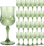 Plastic Wine Glasses, Plastic Goblets Vintage Style Cordial Unbreakable Drinking Glasses, Reusable Drinkware for Wedding Reception, Grand Event Party Supplies (24, New Green)
