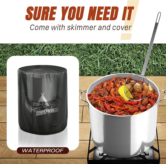 100QT Crawfish Boiler Kit, Waterproof Cover & 18-inch Skimmer, 110,000BTU Propane Burner Stove, 0-20PSIG Regulator, Aluminum Seafood Boil Pot, Crab Boil Pot with Basket