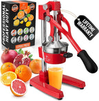 Zulay Kitchen Cast Iron Juicer - Easy-to-Clean Heavy-Duty Manual Juicer, Professional Citrus Juicer - Stainless Steel Lemon Squeezer - Manual Citrus Press & Orange Squeezer - Orange Juicer (Red)