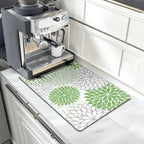 Findosom 2PCS 12" x 20" Dish Drying Mat & 24" x 5.5" Sink Splash Guard, Super Absorbent & Cuttable Dish Mat Drying Kitchen Mat with Green Floral, Hide Stain Drying Mat for Kitchen Counter