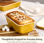 CAROTE 6-Piece Ceramic Baking Pans Set, Aluminized Steel Bakeware Sets, Toxin-Free Nonstick Stackable Oven Pans with Cookie Sheet, Muffin Pan, Loaf Pan, Round & Square Cake Pan, Cooling Rack