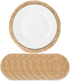 Round Woven Placemats - Boho Rattan Placemats Natural Water Hyacinth Placemat, Farmhouse Weave Place Mats, Rustic Braided Wicker Table Mats for Dining Table,Home,Wedding (12 inch Set of 8)