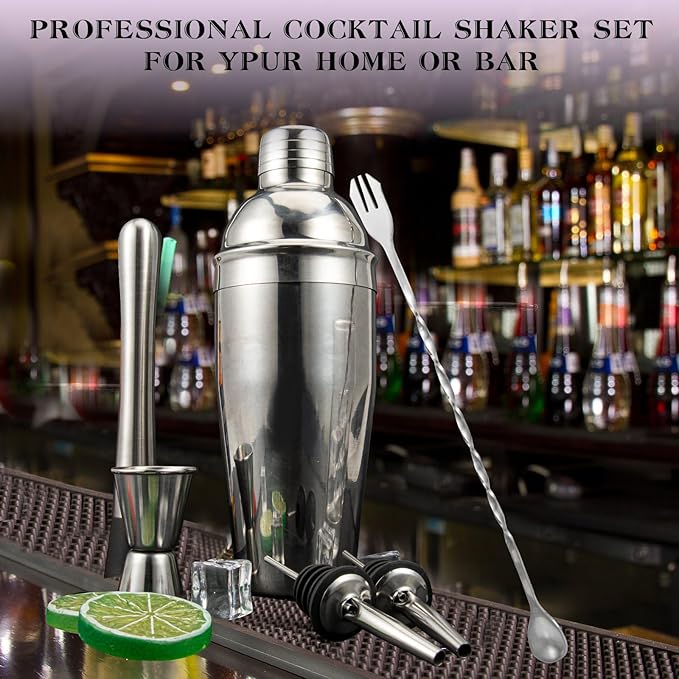 Cocktail Shaker Set, 6-Piece 18/8 Food-Grade Stainless Steel Mixology Bartender Kit - Premium Bar Tools with Muddler, Jigger, Spoon & Pourers - Rust-Proof, Leak-Proof & Dishwasher Safe Gift for Men
