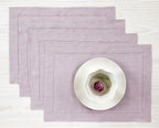 Solino Home Linen Placemats Set of 4 - Classic Hemstitch Lilac Placemats 14 x 19 Inch - 100% Pure Linen Table Mats for Valentines