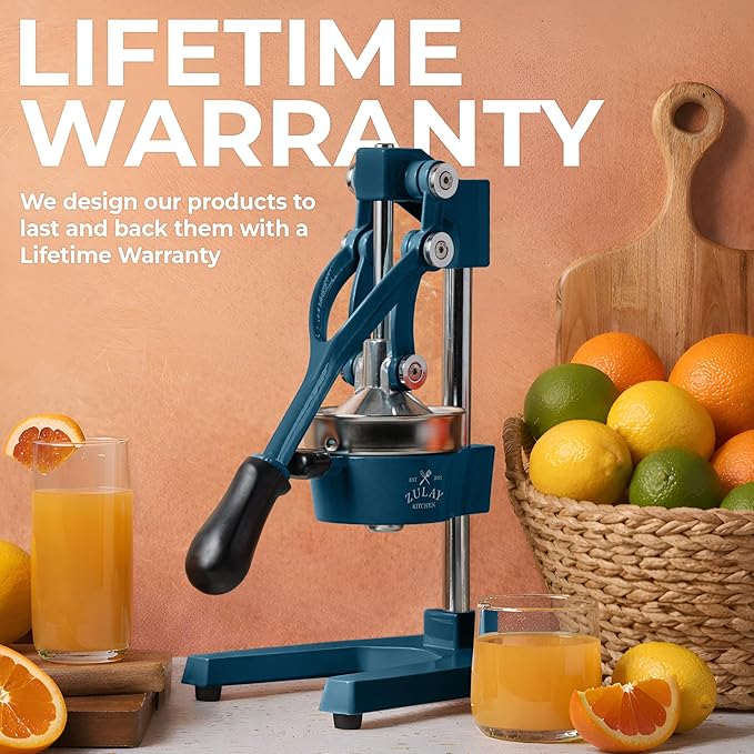 Zulay Kitchen Cast Iron Juicer - Easy-to-Clean Heavy-Duty Manual Juicer, Professional Citrus Juicer - Stainless Steel Lemon Squeezer - Manual Citrus Press & Orange Squeezer - Orange Juicer – Navy