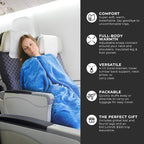 Zero Grid Lightweight Travel Blanket – Premium Compact Wearable Airplane Blanket with Neck Snaps, Cozy Foot Pockets, Zipper Pouch, converts to Soft Pillow for Ultimate Comfort - Royal Blue