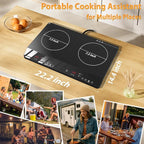 Double Burner Induction Cooktop, 1800W Portable Induction Cooktop 2 Burner with 9 Temp & Power Independent Touch Control, Electric Stove Top Cooker with Safety Lock, 3 Hour Timer