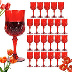 Plastic Wine Glasses, Plastic Goblets Vintage Style Cordial Unbreakable Drinking Glasses, Reusable Drinkware for Wedding Reception, Grand Event Party Supplies,Mother's Day(24, Red)