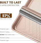 Wildone 2 Pack Half Sheet Baking Pans, Honeycomb Embossed Nonstick Baking Sheet 17.5x12 In, Thicker Carbon Steel Cookie Sheet, Even Heating & Warp Resistant, Rose Gold