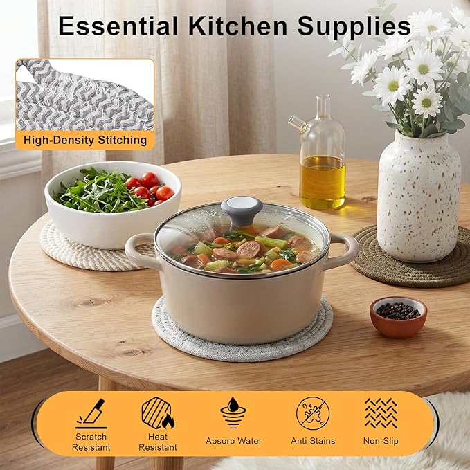 7" Trivets for Hot Dishes, 6 Pack Hot Pads for Kitchen Counter & Dining Table, Heat Resistant | Scratches | Stains Cotton Trivets for Hot Pots and Pans