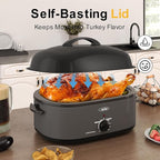 Sunvivi Roaster Oven with Self-Basting Lid,20 Quart Electric Roaster with Removable Pan & Rack,150-450°F Full-Range Temperature Control with Defrost/Warm Function,Stainless Steel,Grey