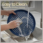 Bakken Pizza Baking Pan - Round Perforated Carbon Steel Pan with Non-Stick Marble Coating, Oversized Silicone Handle, Dishwasher Safe, High-Temperature Resistant, Durable & Easy Cleanup - Blue, 2 Pack