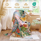 MSGKV Boho Throw Blanket for Bed 60"x80" Cotton Floral Twin Size Couch Blankets All Seasons Lightweight Muslin Breathable Farmhouse Blankets