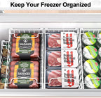 Freezer Organizer Bins, 4 Pack Stackable Deep Chest Freezer Organizer Bins, Foldable Baskets with Handles, White Storage Container Baskets for 5/ 7 Cu.FT Sort Frezen Meats
