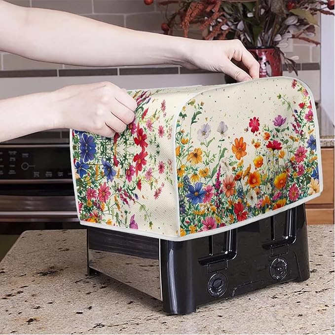 JEOCODY Flower Toaster Oven Cover - Quilted, Fits Most 4 Slice Toasters & Microwaves, Women's Gift
