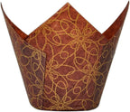 (JUMBO Large size) Brown Golden pattern Tulip Baking Cups 2-1/4"(Base diameter) x 3-3/4"(Wall height) Greaseproof paper Muffin liners, Case of 130 pcs
