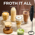 Zulay Kitchen Patented Tornado Triple Whisk Milk Frother with 4 Duracell Batteries – Handheld Foam Maker for Coffee, Lattes, Matcha & Hot Chocolate – Rich, Creamy Froth in Seconds - Executive Black