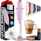 Zulay Kitchen Patented Tornado Triple Whisk Milk Frother with 4 Duracell Batteries – Handheld Foam Maker for Coffee, Lattes, Matcha & Hot Chocolate – Rich, Creamy Froth in Seconds - Rose Gold