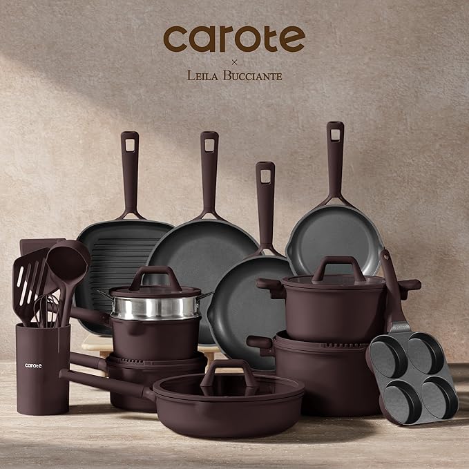 CAROTE 31PCS Pots and Pans Set, Nonstick Cookware Set Kitchen Non Stick Induction Titanium Cookware Non-toxic Granite Cooking set, PFOA Free