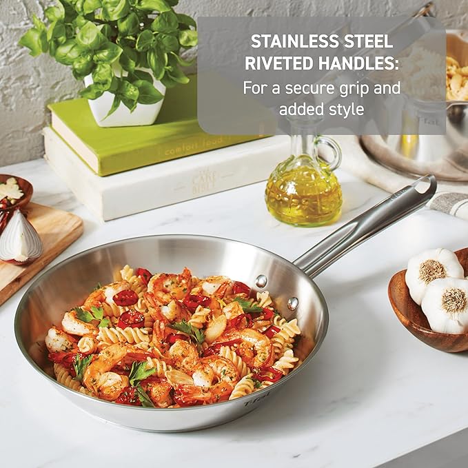 T-Fal Gourmet Stainless Steel Fry Pan 12.5 Inch Induction Compatible Skillet Pan, Fast and Even Heating, Oven Safe to 500F, Professional Grade Cookware for Home Chefs