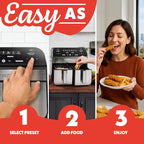 Gourmia Dual Basket Air Fryer - 10 Qt Large Capacity, FryForce360º, Digital Display with 7 Presets, Roast, Bake, Broil, Dehydrate, Match Cook, Sync Finish, Dishwasher Safe Accessories, Black