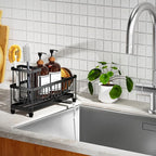 Cisily Sponge Holder for Kitchen Sink, Sink Caddy Organizer with High Brush Holder, Kitchen Countertop Organizers and Storage Essentials, Rustproof 304 Stainless Steel (Black, 10.62″)