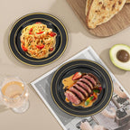 bUCLA 200PCS Black and Gold Plastic Plates - 6.25inch Black with Gold Rim Disposable Dessert/Salad/Appetizer/Small Cake Plates - Ideal for Party & New Year