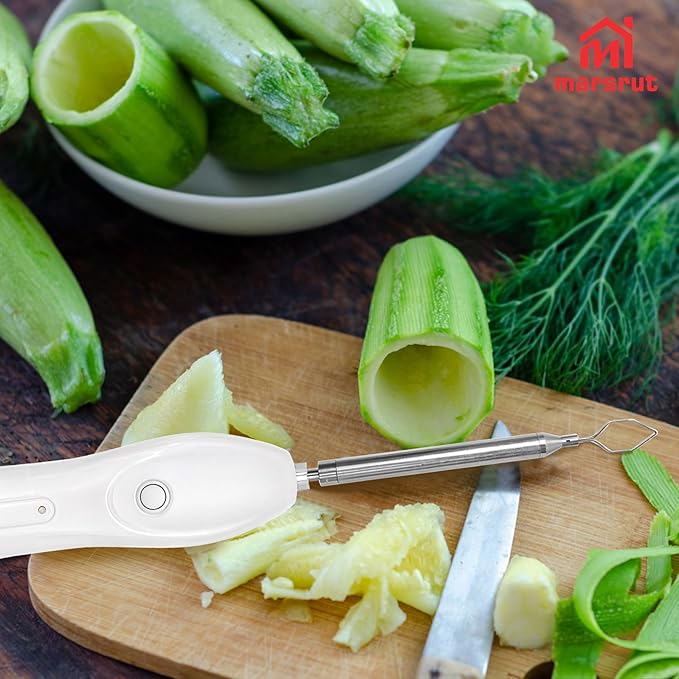 Zucchini Corer Electric Vegetable Core Remover with 2 Cutter Heads, Cordless Portable Machine Scraper, Stainless Steel Rechargeable Kitchen Drill for Jalapeno Veggie Fruit Digging Scraping Fish Scale