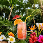 Tiki Glasses Set of 6 - Highball Glasses - 17 oz Cocktail Water Glass for Tropical Bar - Hawaiian Party Drinking Glass