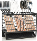 Utensil Holder, Stainless Steel Utensil Drying Rack with 3 Compartments and Automatic Drain Tray for Kitchen Counter, Silverware Cutlery Flatware Holder Forks, Knives, Spoons, Chopsticks Organizer