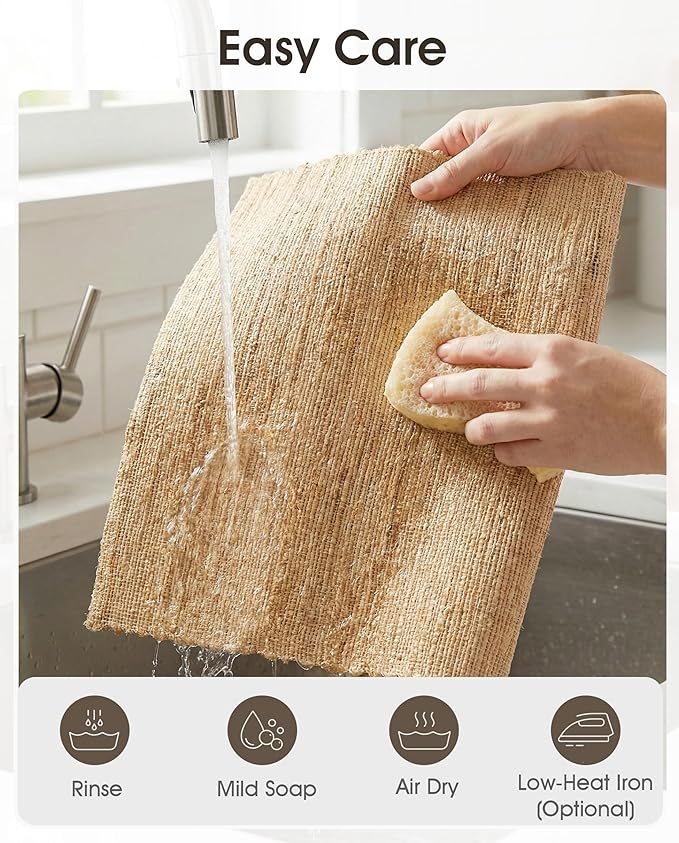 Handmade Ramie Placemats Set of 6, 12"x18" Eco-Friendly Natural Woven Table Mats for Dining Table, Heat-Resistant & Washable Natural Fiber Placemats for Kitchen, Farmhouse, Boho & Home Decor