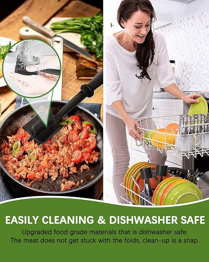 Upgrade Meat Chopper, Heat Resistant Meat Masher for Hamburger, Ground Beef Smasher, Nylon Hamburger Grinder Utensil for Ground Beef, Non Stick Mix Ground Chopper, Mix and Chop Potato Masher Tool