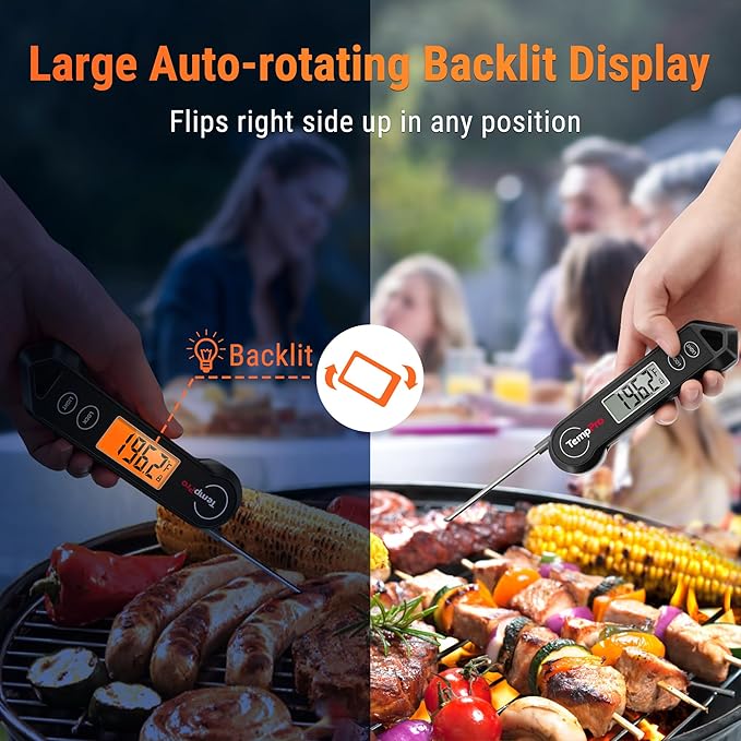 TempPro TP19H Waterproof Digital Meat Thermometer with Ambidextrous Backlit and Motion Sensing Cooking Food Thermometer for BBQ Grill Smoker Oil Fry Candy Thermometer (Previously ThermoPro)