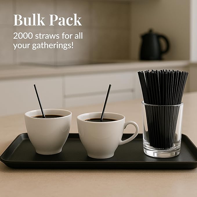 Prestee Plastic Coffee Stirrers 5.5 Inch, 2000 Count - Disposable Black Drink Stir Sticks for Coffee, Tea, Cocktails & Beverages - BPA-Free Plastic Stirring Straws for Home, Office & Events